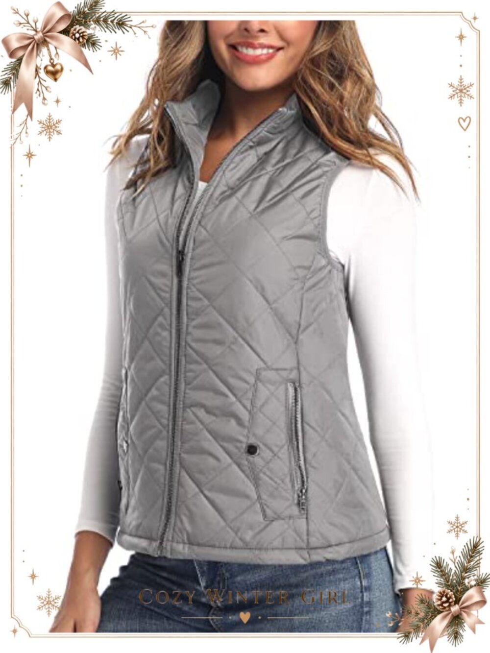 Women's Lightweight Quilted Zip Pockets Padded Gilet Vest Sleeveless